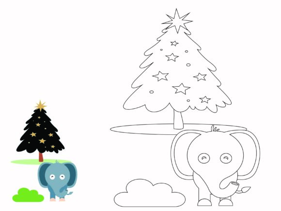 Animal Elephant Christmas Coloring Kids Illustrations