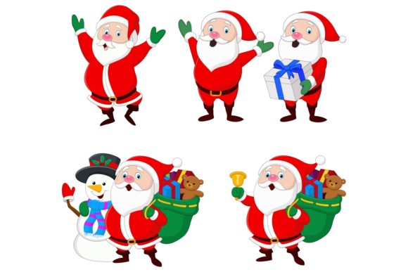 Cartoon Christmas Santa Claus Vector Set for Editorial Use