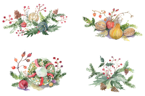 Christmas Bouquet Warmth of the Soul Watercolor Png Illustrations