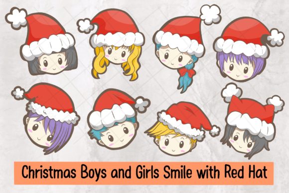 Christmas Boys and Girls with Red Hat