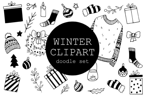 Christmas Doodle Clipart Set 28 Elements