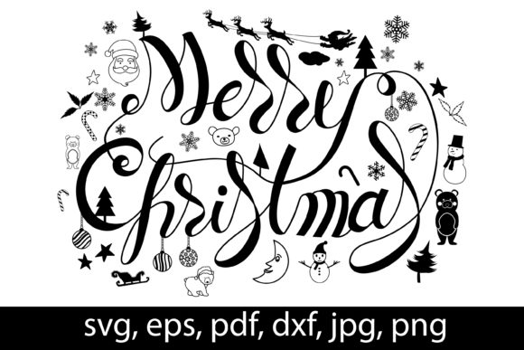 Christmas Lettering with Doodle Pattern Illustrations