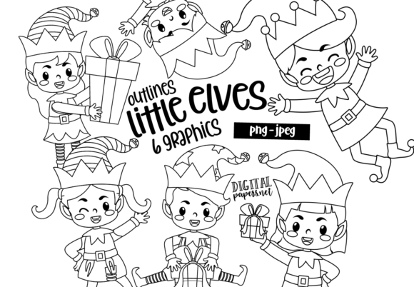 Christmas Little Elves - Outlines Illustrations