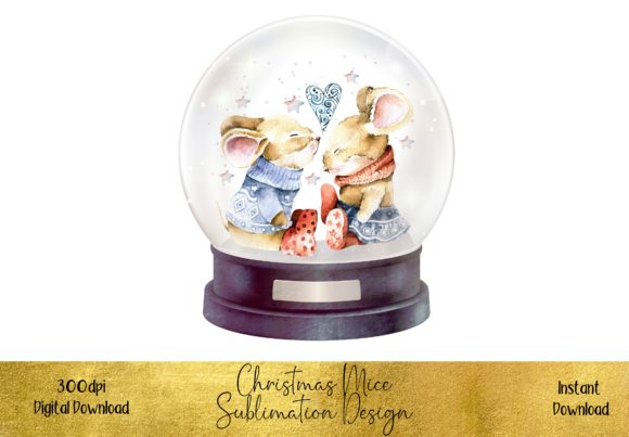 Christmas Mice in Love in a Snow Globe Illustrations