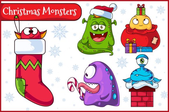 Christmas Vector Monsters Set 1 for Illustrations
