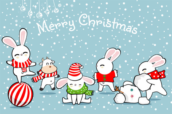 Cute Rabbit Cow Christmas Illustration for Design Projects