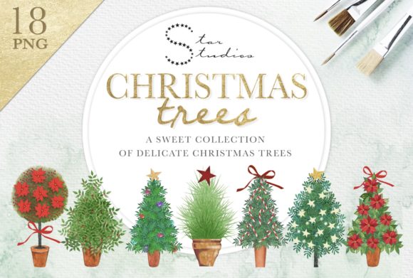Delicate Christmas Trees Illustrations
