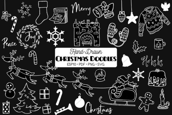 Hand Drawn Christmas Doodles White Illustrations