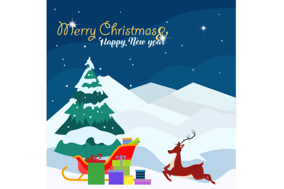 Merry Christmas Background with Reindeer Illustrations
