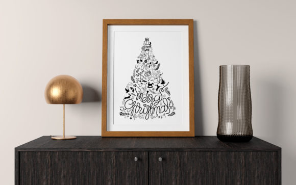 Merry Christmas Lettering with Doodle Illustrations