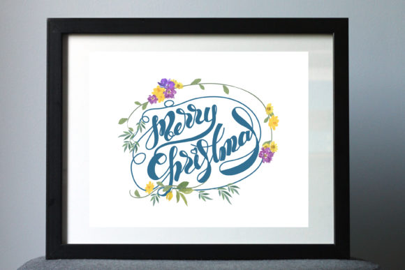 Merry Christmas Lettering with Floral Illustrations