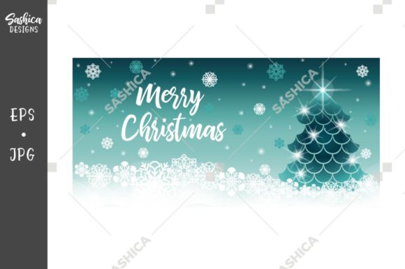Merry Christmas Teal Vector Banner Illustrations