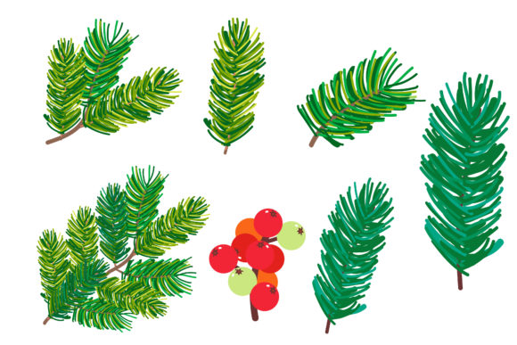 Pine Leaves Ornament Christmas Illustration