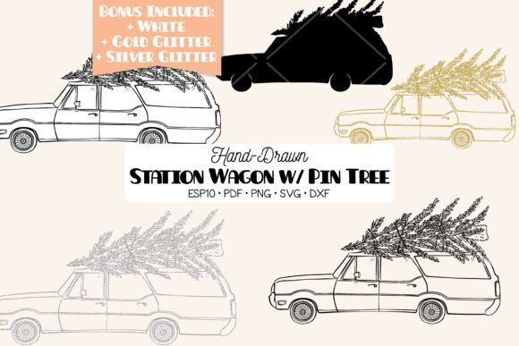 Station Wagon Car Christmas Tree on Roof Illustration Review