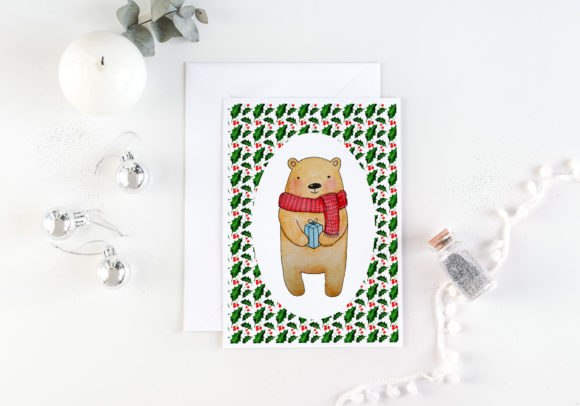 Teddy Bear Christmas Card Illustration for Festive Content
