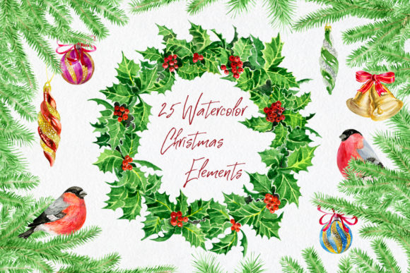 Watercolor Christmas Elements Illustrations
