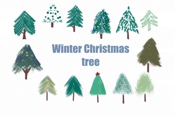 Winter Christmas Tree Watercolor Clipart