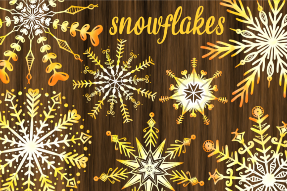 Yellow Watercolor Christmas Snowflakes Illustrations